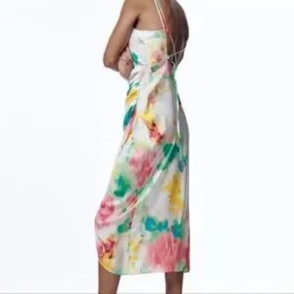 ZARA NWT Print satin effect Dress - Picture 8 of 10